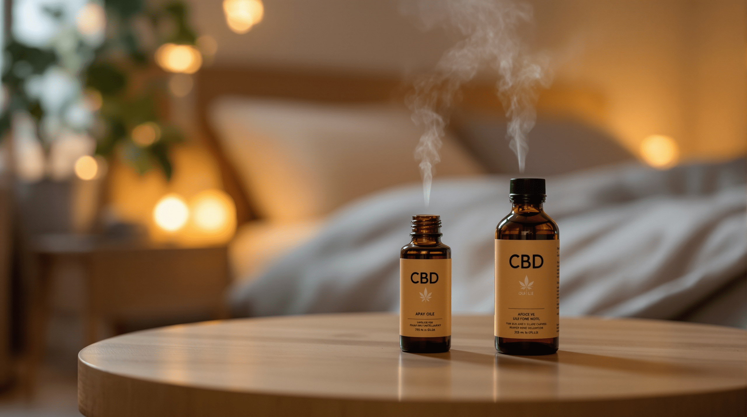 deux bouteilles de cbd posées sur une table